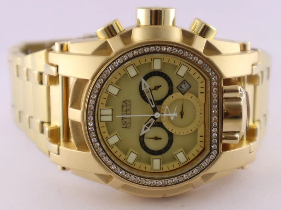 Reloj pulsera de lujo INVICTA de cuarzo para hombre esfera amarilla con fecha estuche GP mantente elegante Foto 4 de 4