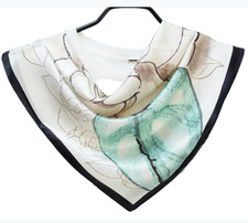 100 Silk 20" small square Scarf Women neckerchief Wrap floral green beige WY328