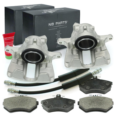 Bremssättel + Bremsbeläge + Bremsschläuche Vorderachse für VW Golf III IV Vento