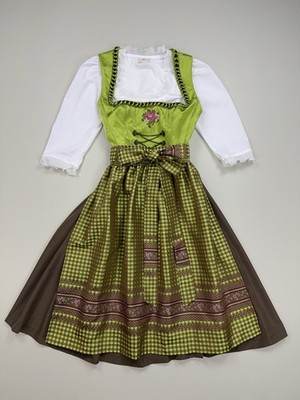 Landhaus XL Dirndl Dress Set Olive Brown Plaid Blouse Oktoberfest