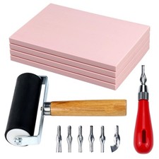 4 Pack 4"x6" Rubber Stamp Kit Linoleum Carving Blocks with Cutter Tools  Bra...