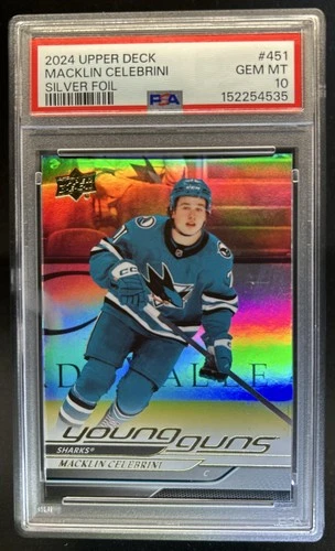 2024-25 Upper Deck Macklin Celebrini Silver Foil Young Guns RC #451 PSA 10