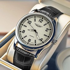 Men’s Luxury Quartz Watch Leather Strap Waterproof Business Wristwatch with Box