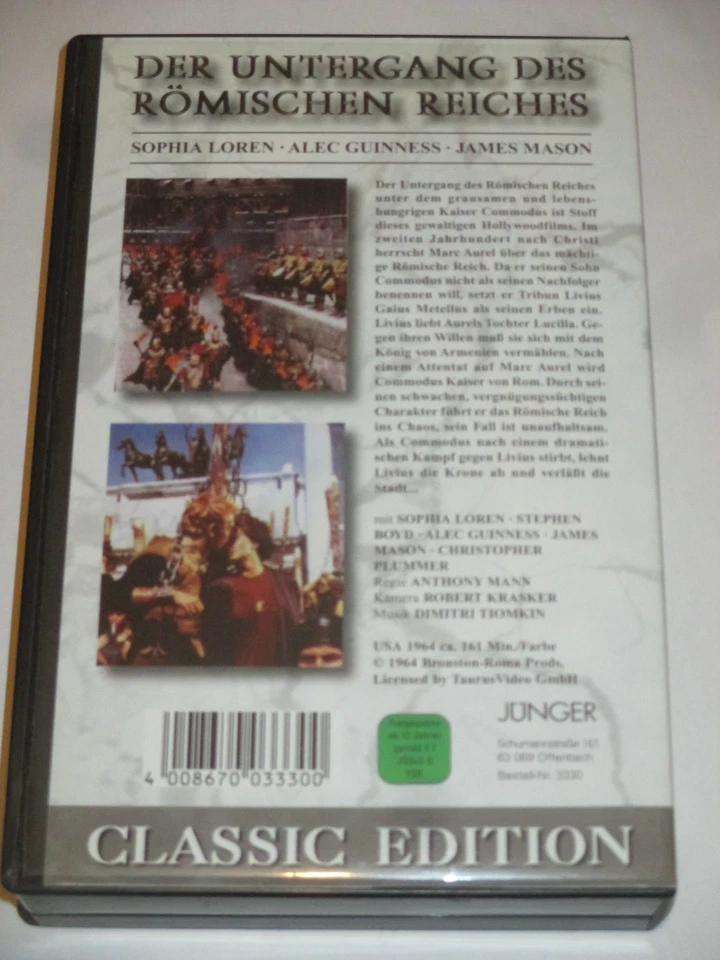Jünger Video - Der Untergang des römischen Reiches - VHS/Drama/Sophia Loren/'64 - Bild 2 von 2
