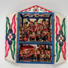 VTG Peruvian Folk Retablo Festive Scene Clay Figures Artist Angel Castro Stamped