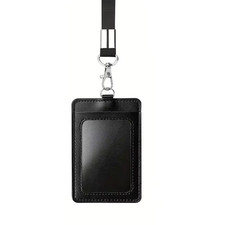1pc PU Leather Vertical Badge Holder with Lanyard ID Card Holder for Men Women