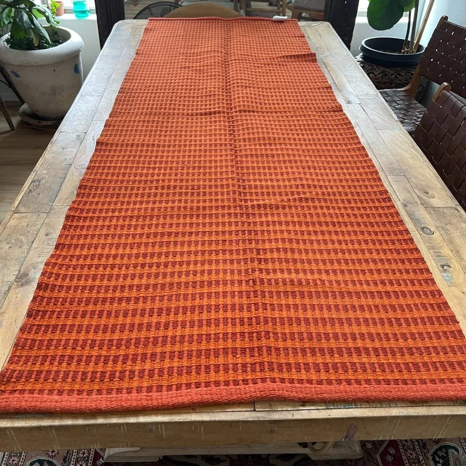 Crate and Barrel Hanson Runner Rug 2.5' x 7' Pumpkin Square Cotton Wool - Image 2 of 4