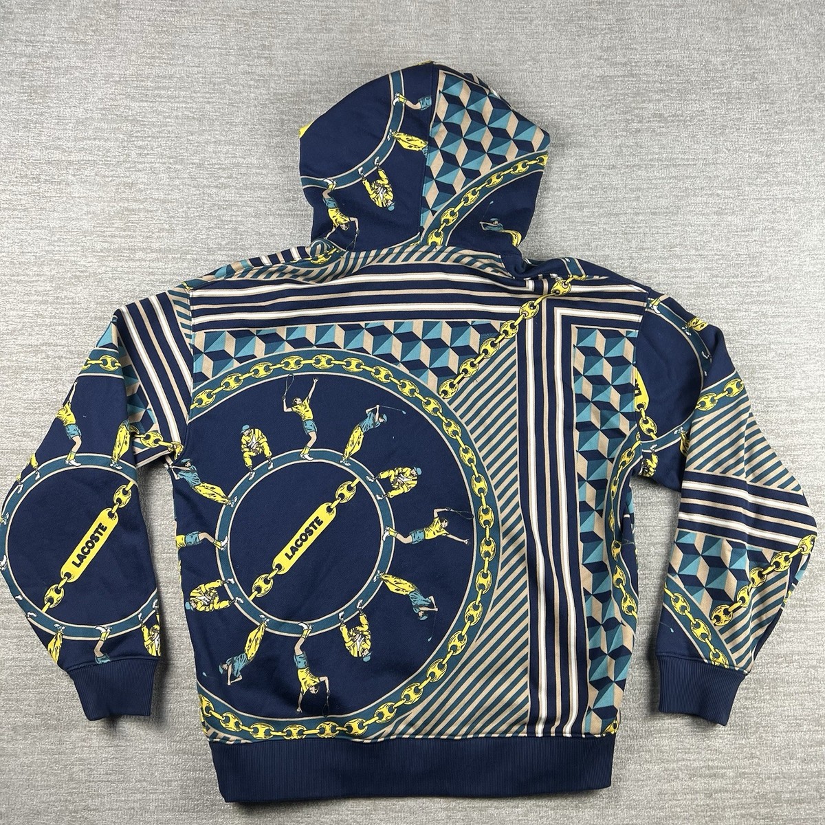 Lacoste Live Unisex Medium Hoodie Gold Chain Tennis Golf AOP Gold