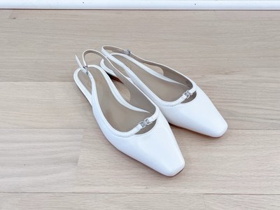 Sam Edelman Cleo Slingback Flat White Pointed Toe Minimal Chic Size 6.5 NWOT