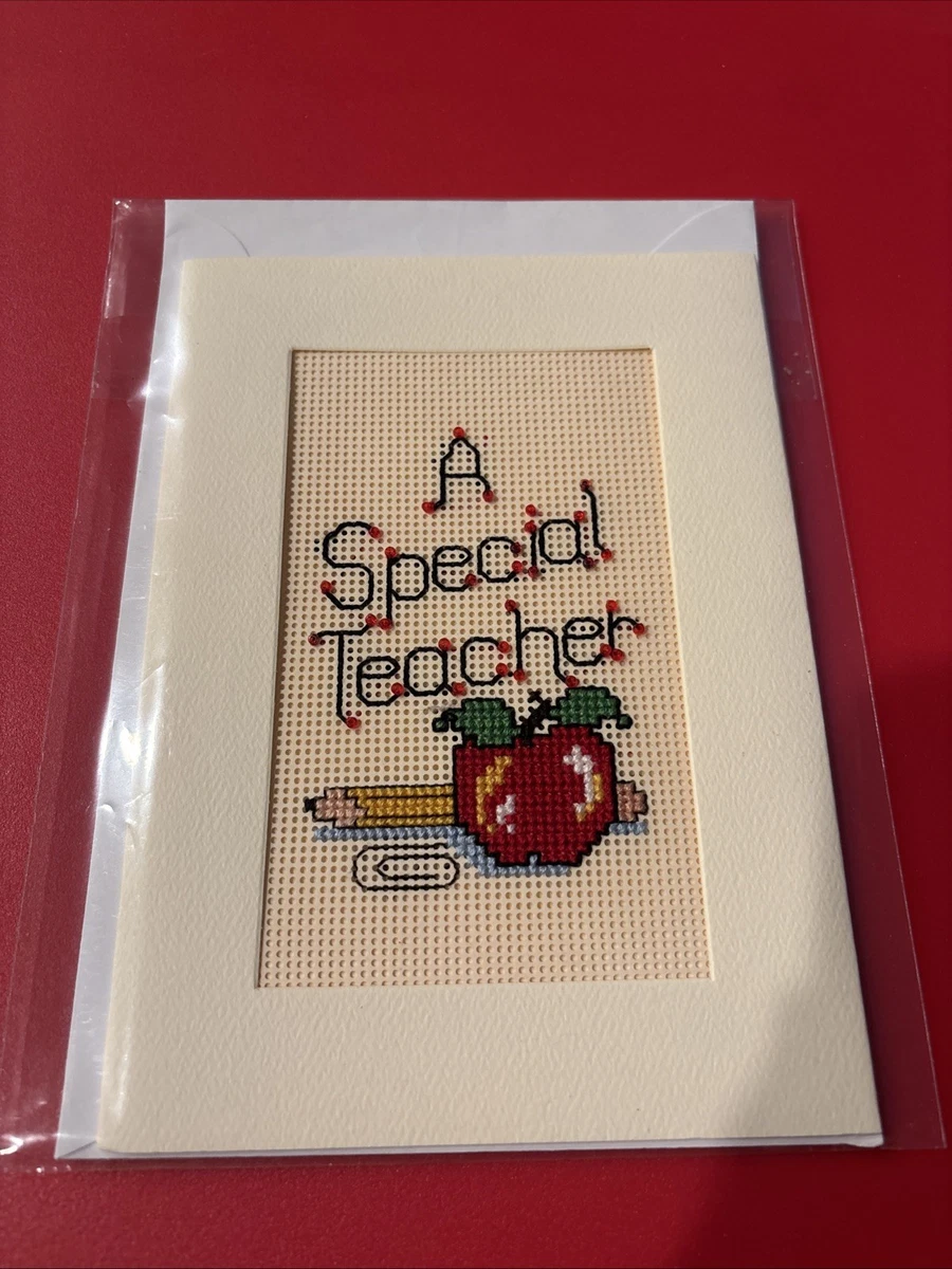 FINISHED COMPLETED CROSS STITCH GREETING CARD ~ A Special Teacher