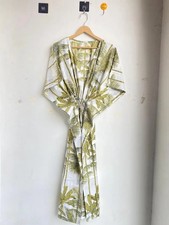 Indian Green Floral Cotton Kaftan Maxi Caftan Long Women Nighty Cover Up Dress