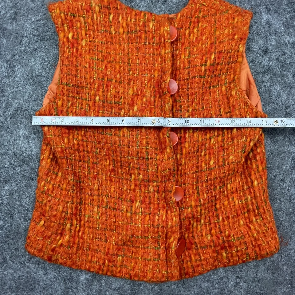 Vintage Top Womens Extra Small Orange Boucle Vest Retro Boho Hippie Mod GoGo - Image 3 of 4