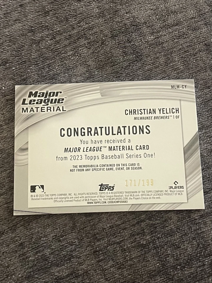 2023 Topps Major League Material Black Christian Yelich 171/199, fresh, mint - Image 4 of 4