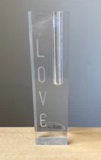 Vintage MILLICENT ZAHN 7.5" Love Themed Lucite Bud Vase or Pen Holder - VGUC