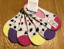 Girls 6 Pack Secret Invisible Hidden Trainer Socks Size 9 - 12 Hearts Stars