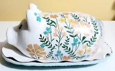 Pig Butter Dish Colorful,Spacious, Homestead Floral Ceramic Farmhouse Style