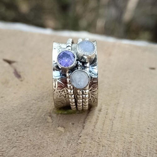 Amethyst Moonstone 925 Sterling Silver Handmade Spinner Ring All Size SH17 - Picture 4 of 5