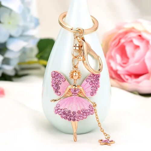 Butterfly Pink Fairy Keychain Bling Rhinestone Alloy Key Chain Ring Purse Bag
