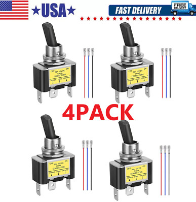 4x Blue LED Light 3Pin Rocker Toggle ON/Off  Switch 30A 12V for Car Boat Marine