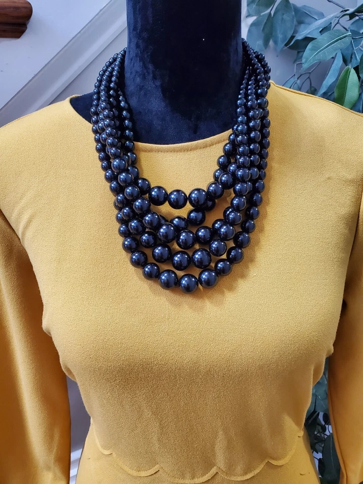 Banana Republic Mustard Yellow Solid Round Neck Long Sleeve Knee Length Dress 4 - Image 2 of 4