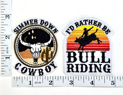 Embroidered Patch  - Simmer Down Cowboy - Bull Riding - 2-Patch Set - Iron-on