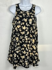 Forever 21 Sun Dress Sz M Black Yellow Floral Knee Length Sleeveless