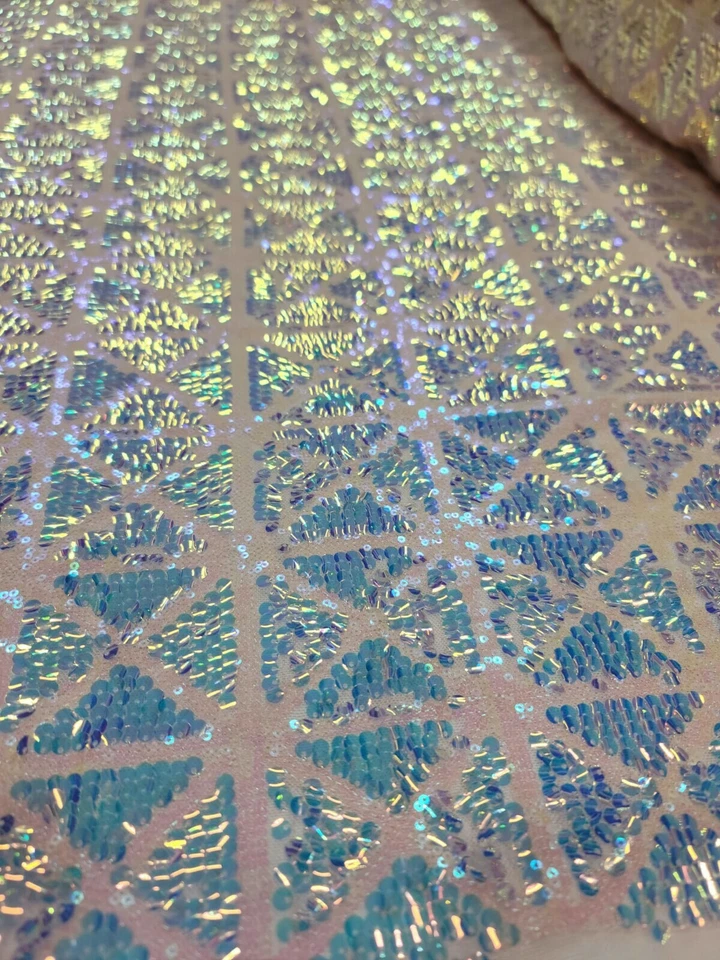 Pink Iridescent Sequin On Four Way Stretch Mesh Geometric Pattern Fabric By Yard - Image 4 of 4