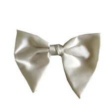 1970s Vintage Large White Satin Clip On Bow Tie