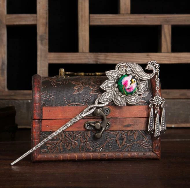 Ethnic Classical Embroidery Hairpin Ancient Hanfu Accessory Hairpin Miao Silver - Изображение 4 из 4