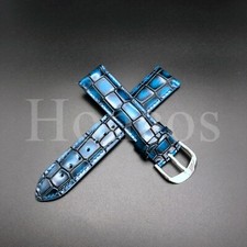 18 20 22MM Alligator Leather Watch Strap Band Buckle Vintage Fits for Rolex Blue