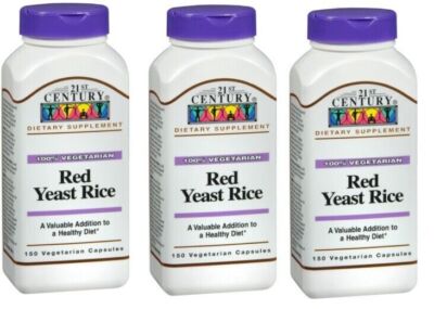 21st Century Red Yeast Rice Vegetarian Capsules 150 ea X 3 Packs