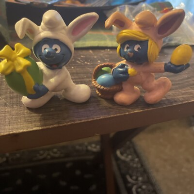 Two bunny Smurfs Smurfette as a bunny and Hefty Smurf as a bunny, two Easter bun