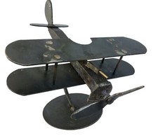 USA Handmade Scrap Metal Sculpture Fighter Plane Folk Art Airplane OOAK Vtg Art