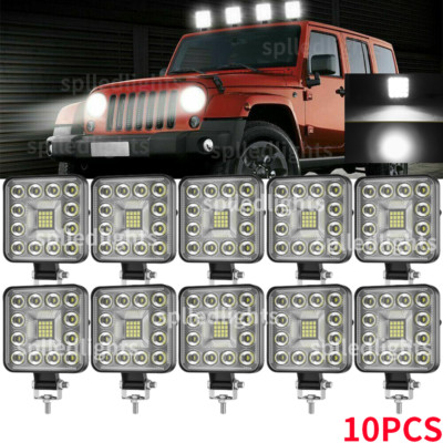 10Pcs LED Work Light Truck OffRoad Tractor Flood Lamp 12V-24V Square 3.3inch