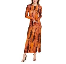 TED BAKER Tallia Long-Sleeve Bodycon Maxi Dress Burnt Orange Snakeskin 3 US 8