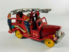 Vintage 1950's Tin Litho Fire Department Firetruck Truck Toy AAA Japan