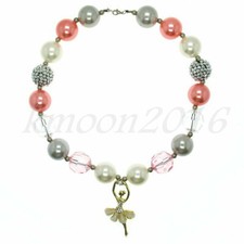 Fashion Women Ballet Dance Pendant Chunky Gumball Beads Kids Bubblegum Necklace
