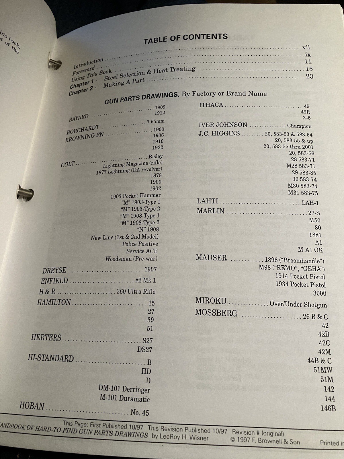 LeeRoy Wisner's Handbook of HardtoFind Gun Parts Drawings Rare