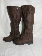 ladies tall knee high boots, brown, size 7, never worn, side zip, 2 buckles