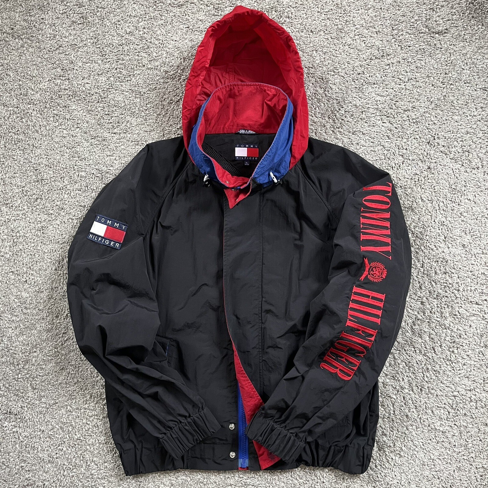 🔴Tommy Hilfiger Jacket Size XL Black Spellout Rare Vintage Wu-Tang image 8