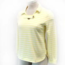 Talbots Yellow Nautical Collared Striped V-Neck Sweatshirt Tee Shirt Top XL