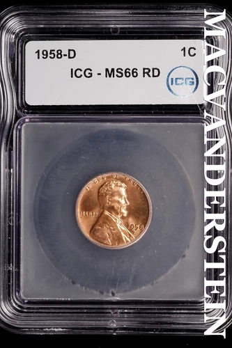 1958-D Lincoln Wheat Cent-ICG MS 66 RD Choice Gem BU No Reserve #SLM103