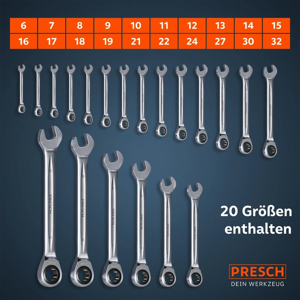 Presch Ratschenschlüssel Set 20tlg. inkl. Tasche - Ratschenschlüssel Set 6 - 32 - Bild 3 von 4