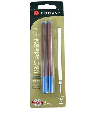 VTG NOS Foray Rollerball Refill 2 Pack Blue Ink Fine Point 2006 Metal Hauser Pen