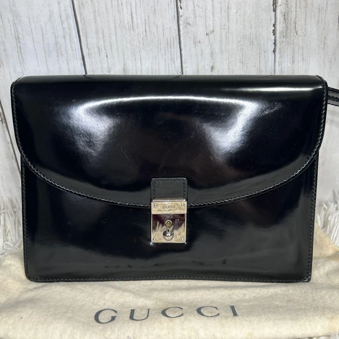 GUCCI Lady Lock pochette borsa a mano s borsa pelle nera x argento ferramenta