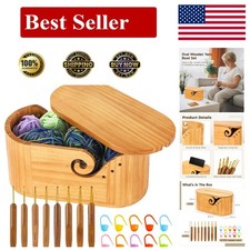 Large Wooden Yarn Bowl with Lid, Oval Crochet Yarn Holder for Crocheting with Do