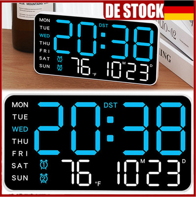 Große LED Digital Wanduhr Wecker mit Datum Temperatur Display Alarm Clock 