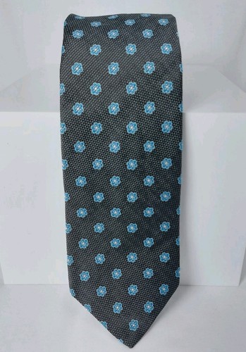 BROOKS BROTHERS Makers Silk Necktie USA Designer Geometric Gray Turquoise 3"x60"