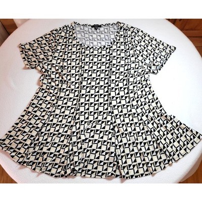Cocomo Womens Blouse Plus 2X Geometric Print Stretch SS Pullover Mature Normcore