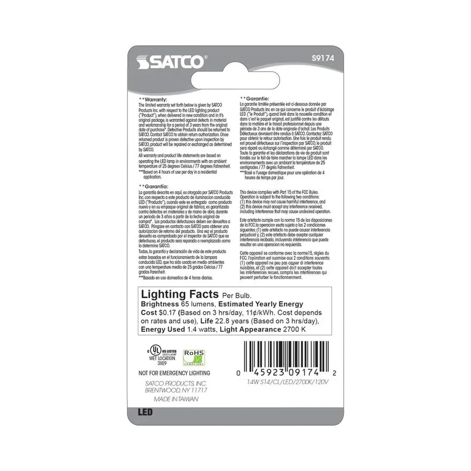 1.4 Watt LED - S14 - Clear - 2700K - Medium base - 120 Volt - Carded - 12-Pack - Image 3 of 3